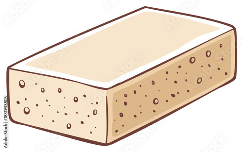 Aerated Dessert Square Delicious Cartoon Style: Unique aerated chocolate block illustration, featuring a light dessert food icon with delightful cartoon flair