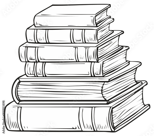 Stylized Line Art Stack of Books, Education and Knowledge Concepts, Reading Material Illustration