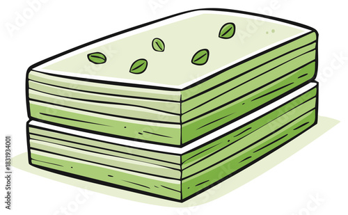 Green Layered Dessert Bars with Leaf Topping Illustration Sweet Treats