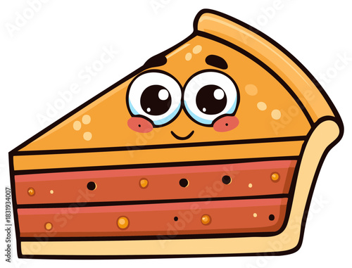 Cute cartoon slice of layered pie with a happy face and big eyes