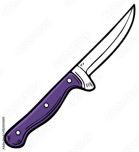 Sharp utility kitchen knife with a purple handle and polished metal blade