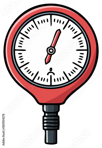 Red diver pressure gauge with white dial and black indicator for underwater activities