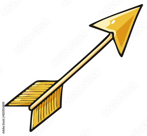 A simple golden arrow pointing diagonally upward and to the right, a stylized illustration