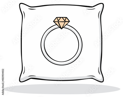 Diamond ring on pillow, engagement illustration
