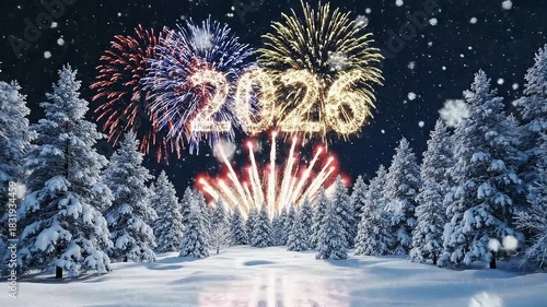 Festive Happy New Year greeting with fireworks, 2026 New Year fireworks 