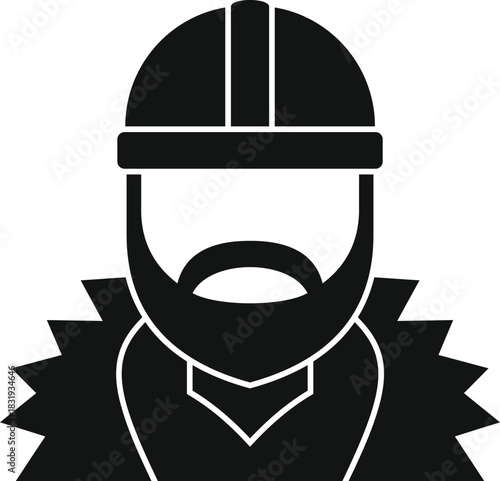Close up of a lumberjack wearing a protective helmet, winter clothes, and sporting a thick beard, ready for work in cold conditions