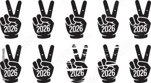 New Year 2026 Peace Hand Gestures silhouette