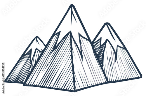 Hand Drawn Mountain Illustration, Sketch of Peaks, Nature Concept
