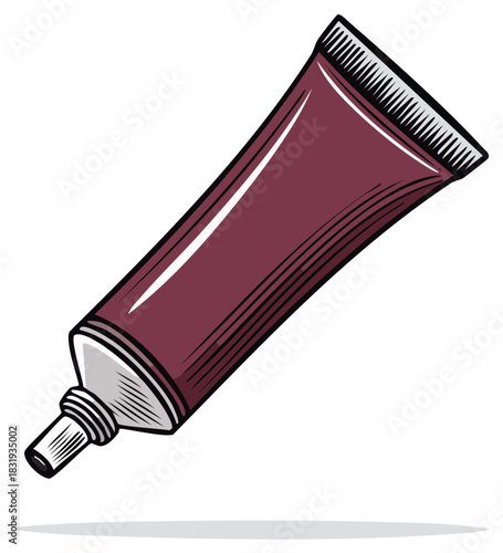 Vector illustration of a maroon tube for cream or paint in a comic book style