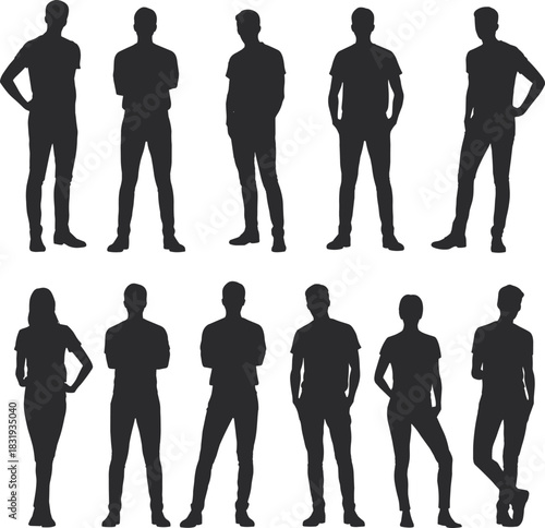 Diverse group of male and female silhouettes standing