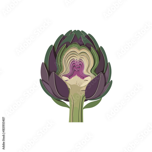 Artichoke illustration in colorful layered design  