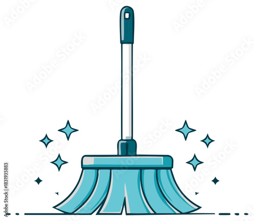 Fresh Cleaning Illustration with Broom and Sparkles