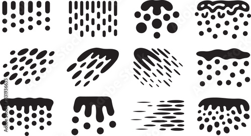 Set of abstract dripping and flowing liquid shapes and patterns in black and white for design elements Keywords: abstract, dripping, flowing, liquid, shapes, patterns, black and white, graphic