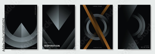 Modern luxury invitation card. Golden curve elegant, gold line gradient on dark color background. Premium design illustration for gala card, grand opening, party invitation.