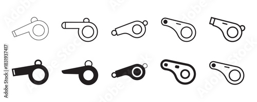 Get attention with sporty whistle icons in various styles for coaching, safety, or emergency illustrations and designs