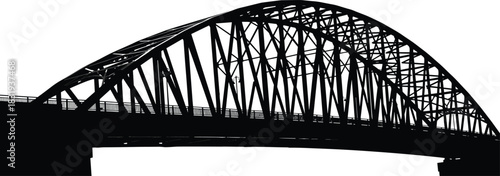 Steel, arch, bridge, silhouette, truss, beam, column, support, span, deck, railing, vector, black, pose, structure, engineering, transport, infrastructure, symmetry, flavector