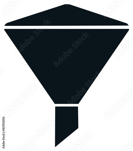 Silhouette of a simple conical filter funnel for separating solids from liquids, a sorting process or an order management system.