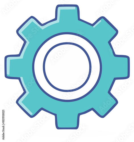 Single isolated blue gear icon outline design engineering industry