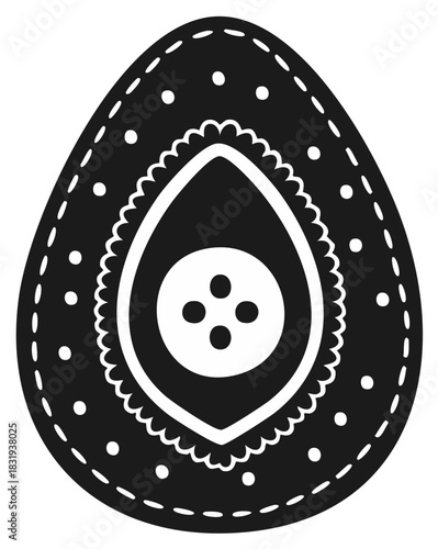 Stylized monochrome Easter egg illustration with button detail