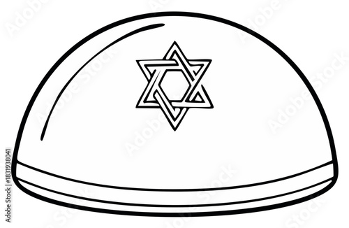 Black and White illustration of a yarmulke with the Star of David