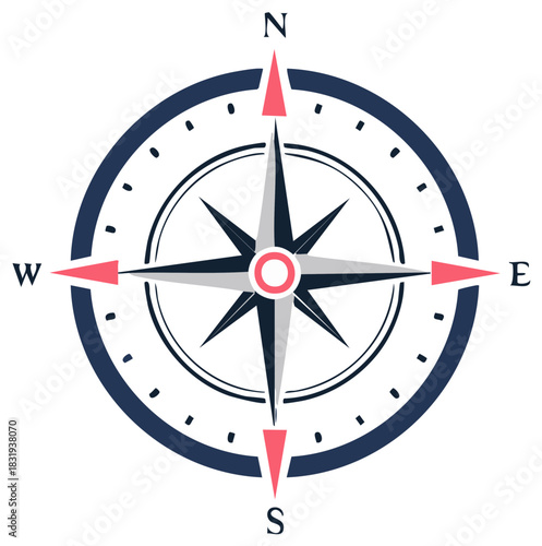 Modern Stylized Compass Rose Symbol for Navigation, Direction, and Exploration