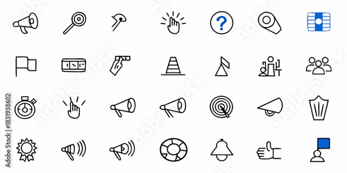 Illustration of assorted icons including megaphones flags targets and various other symbolic elements