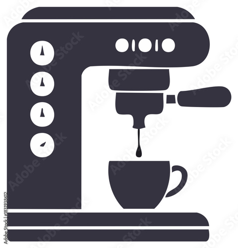 Espresso Machine Making Coffee in a Cup Black Silhouette