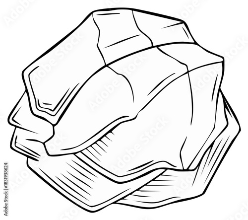 Black and white line art illustration of a stack of neatly folded napkins or clean kitchen cloths