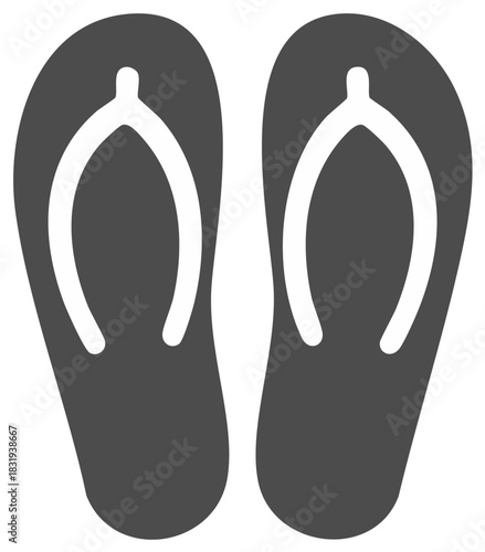 Stylized Pair of Dark Gray Flip Flops with White Straps Icon for Summer and Beach Vacation