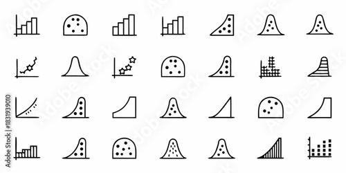 Collection of various black and white graphs and charts including bar graphs and curve graphs in rows and columns