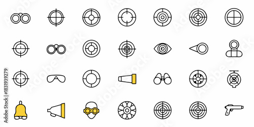 Collection of various target symbols binoculars and other icons displayed in a grid pattern design