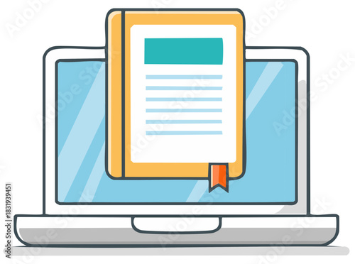 Online book on laptop screen for digital learning virtual education and internet study