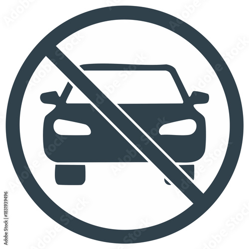 No Cars Allowed Symbol in a Circle with Diagonal Line Vector Graphic