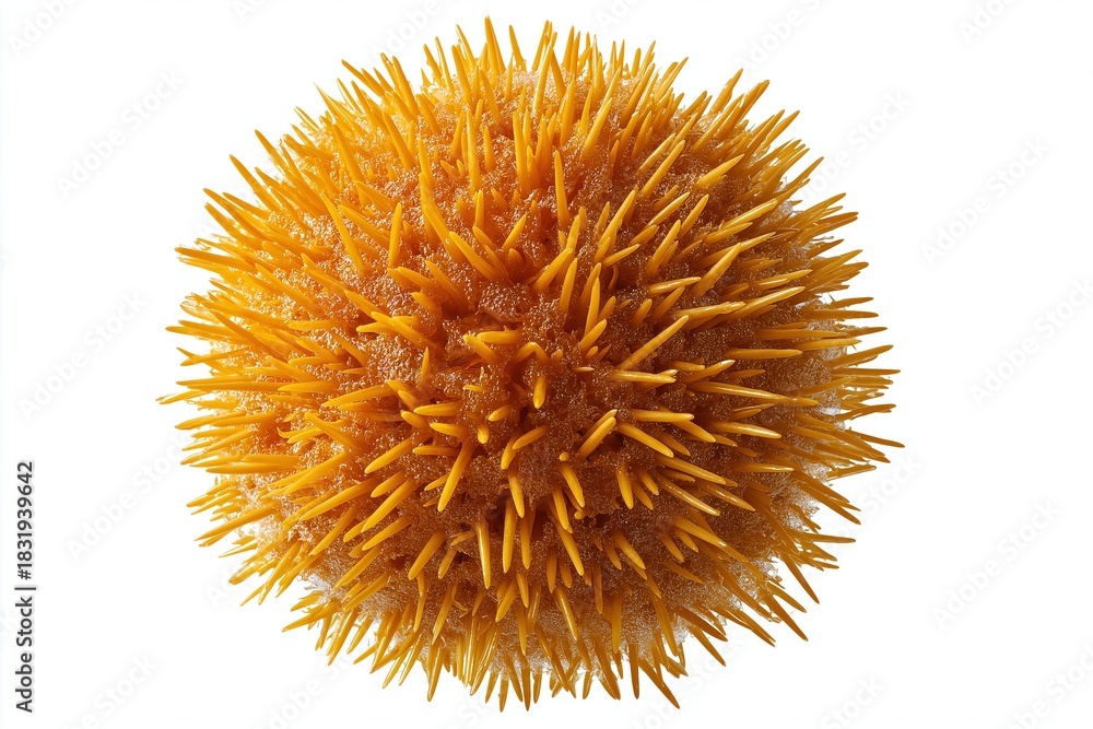 Naklejka premium Macro Golden Spiky Pollen Sphere On White