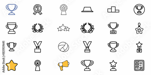 Illustration showcasing various awards trophies medals and other symbols of achievement and recognition