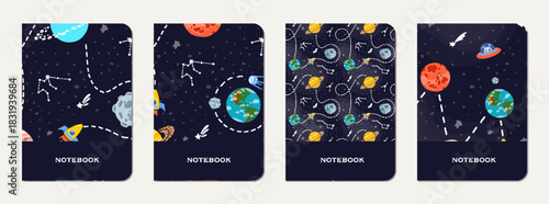 Exercise book cover with constellations and