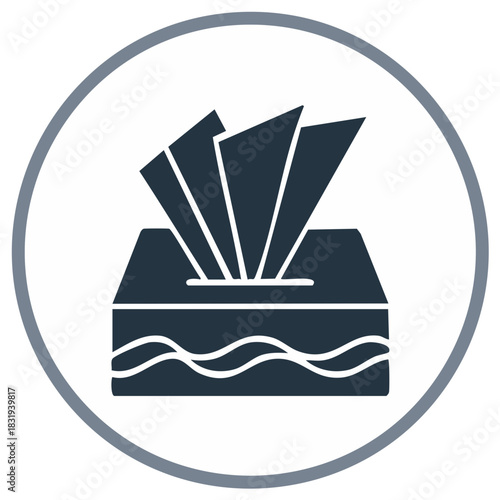 Tissue box with tissues inside, vector illustration, health and hygiene concept in round frame