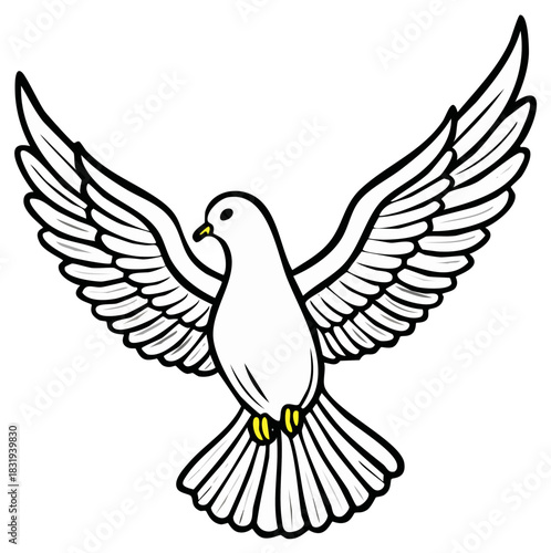 Stylized white dove with outstretched wings symbolizing peace and freedom in flight