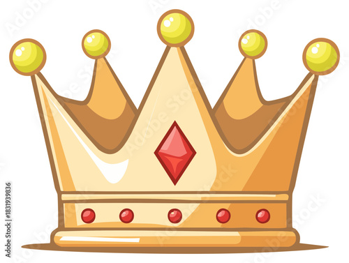 Cartoon illustration of a gold crown with red gemstone.