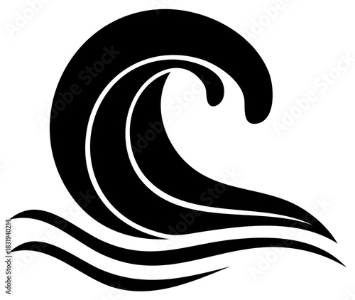 Stylized ocean waves vector graphic in black for logos and designs
