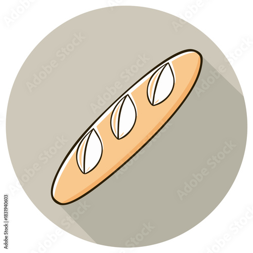 Vector Illustration of a Fresh Baguette Bread Loaf on a Circular Background with Shadow