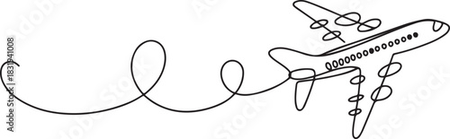airplane drawn with one editable line. Continuous single line drawing on travel theme.one line  vector illustration  with out background
