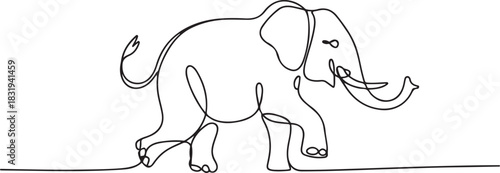 Elephant walking and playing.one line  vector illustration  with out background