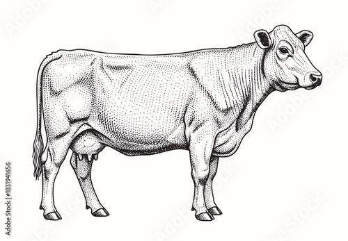 Farm cow hand drawn sketch illustration, Livestock