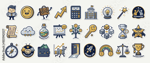 Business and success icon set. containing success, achievement, teamwork, productivity, growth, innovation, finance and more. Vector collection