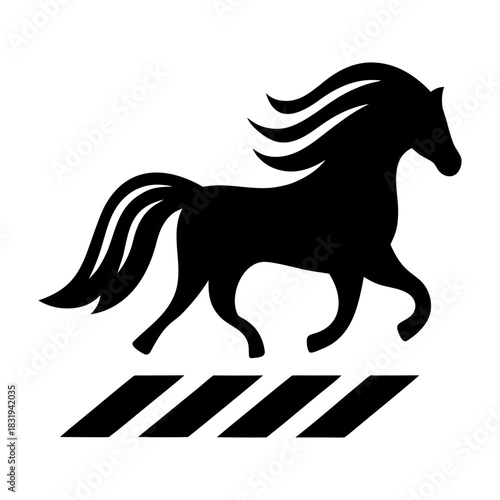 Majestic horse galloping forward silhouette with striped base