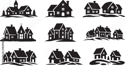 Village House Silhouettes (19) bundle