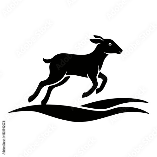 Jumping goat silhouette over wavy ground silhouette