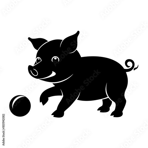 Playful piglet silhouette kicking a ball silhouette