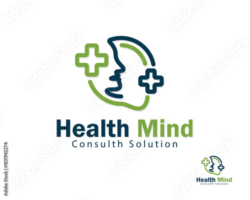 health mind logo creative design concept chat medical consult clinic plus